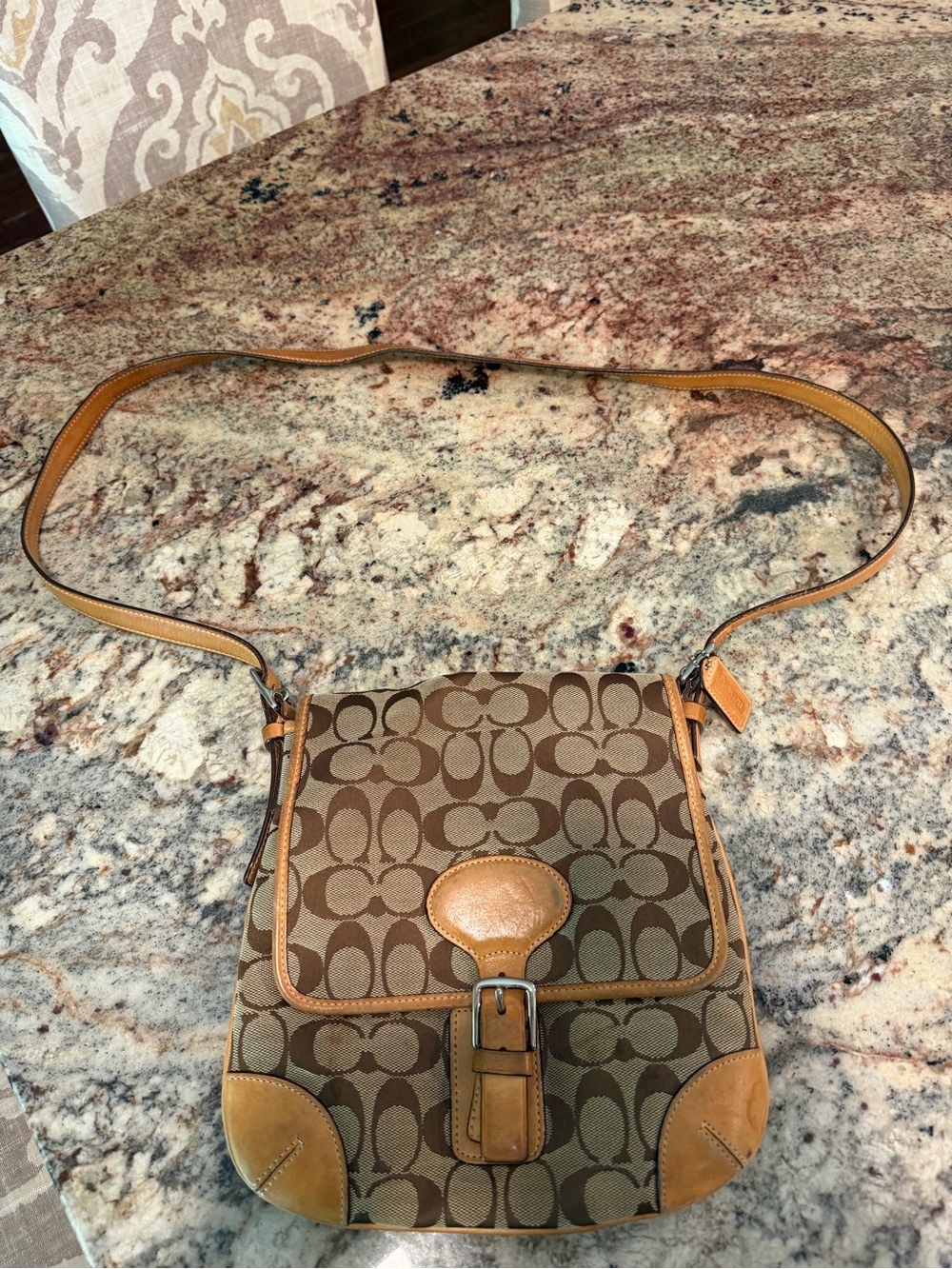 Coach Brown Signature Canvas and Tan Leather Crossbody